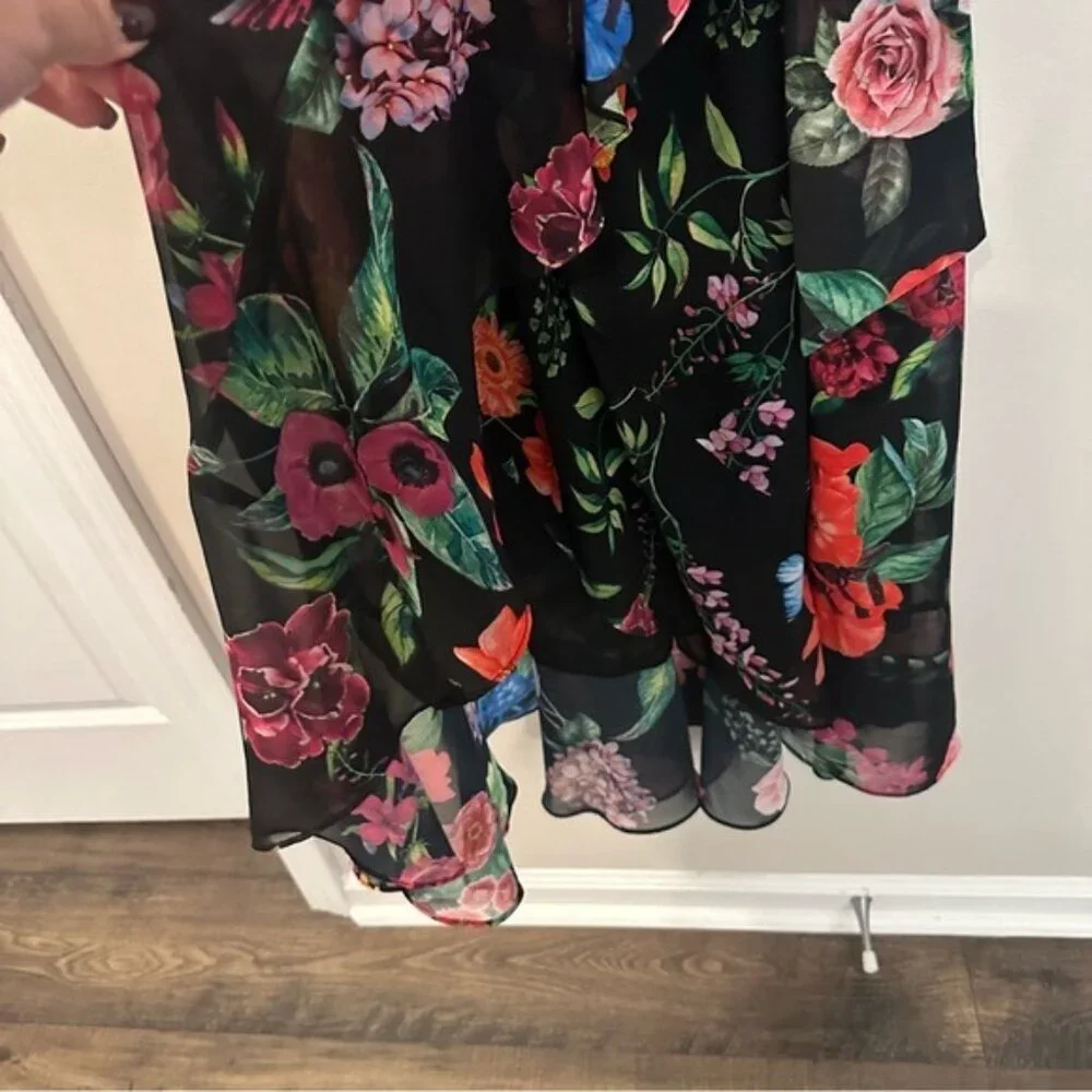 Joseph Ribkoff Floral Wrap Midi Dress Black Multicolor Size 8 Elegant Chic